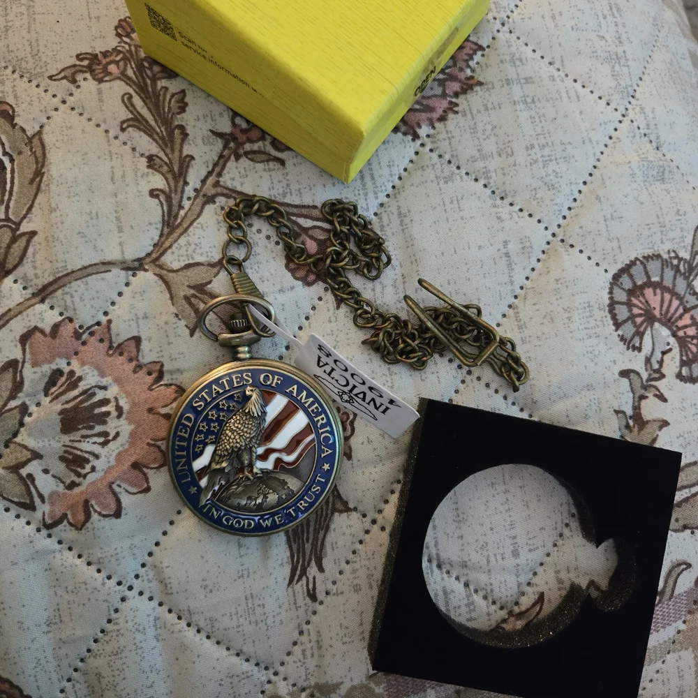 Invicta Men's Pocket Watch Vintage Quartz White Dial Yellow Gold Chain 49008 NEW